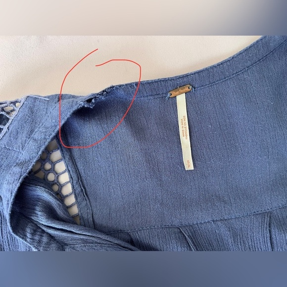 Free People Baby Doll Lace Inset Tunic Sz Small Blue - Picture 11 of 14